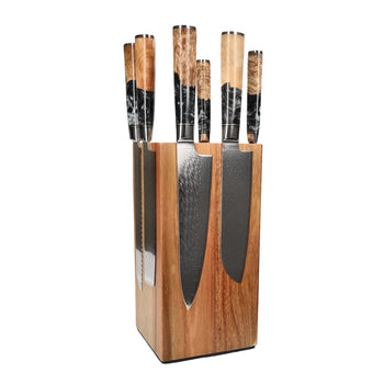 Couteaux Shinrai - Coffret de 6 couteaux en époxy onyx + bloc à couteaux - Coffret de couteaux rotatifs avec bloc - Couteaux Shinrai