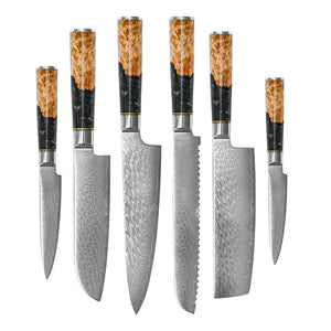 Shinrai Knives - Epoxy Onyx Damascus 6-delige Damascus Messenset Messenset Shinrai Knives 