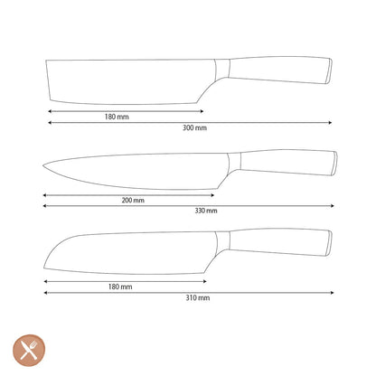Shinrai Knives - Hammered RVS - 3-delige Messenset Messenset Shinrai Knives 