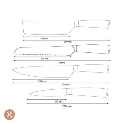 Shinrai Knives - Hammered RVS 4-delige Messenset - Koksmes + Broodmes + Nakiri + Schilmes Messenset Shinrai Knives 