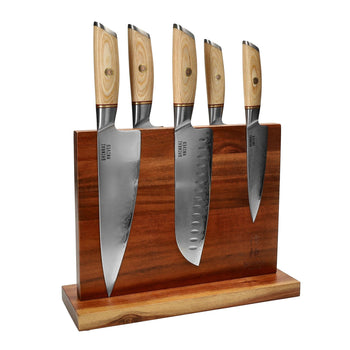 Shinrai Knives - Hikari Damascus 5-delige messenset + Messenblok Dubbelzijdig Messenset met blok Shinrai Knives 