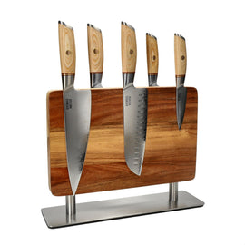 Couteaux Shinrai - Coffret de 5 couteaux Hikari Damascus + bloc à couteaux Coffret de couteaux Stans avec bloc Couteaux Shinrai