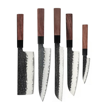 Couteaux Shinrai - Ensemble de couteaux damas Kurayami 5 pièces - Couteau de chef + couteau à pain + Nakiri + Santoku + couteau d'office Ensemble de couteaux Shinrai Knives