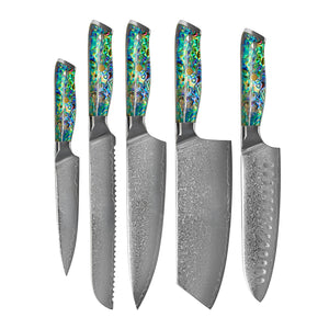 Shinrai Knives - Parelmoer Jewels 5-delige Messenset + Messenblok Stans Messenset met blok Shinrai Knives 