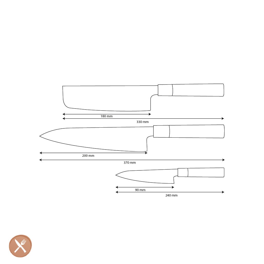 Shinrai Knives - Takumi Kaza 3-delige Damascus Messenset - Koksmes + Nakiri + Schilmes Messenset Shinrai Knives 
